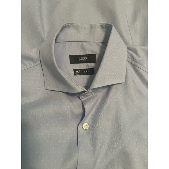 Boss by Hugo Boss Slim Fit Cutaway Collar Light Blue Dress Shirt Size 39/15.5 - Picture 3 of 6